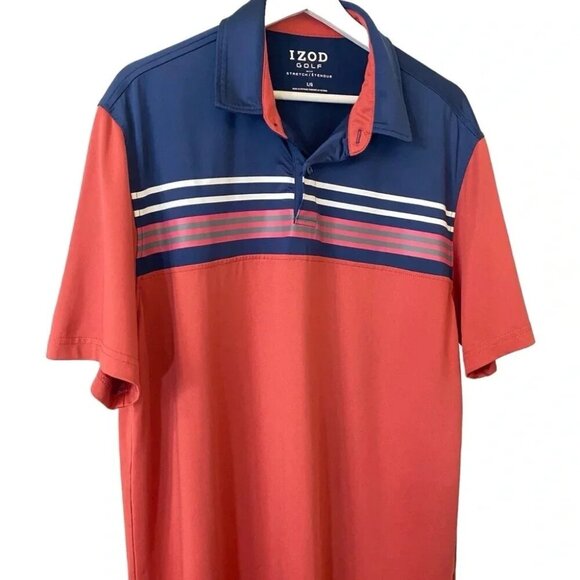IZOD Men's Golf Polo in Salmon and Navy Size L - Short Sleeve with stretch - Picture 2 of 15